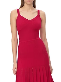 The Rosa Pleated Rib-Knit Fit & Flare Midi-Dress