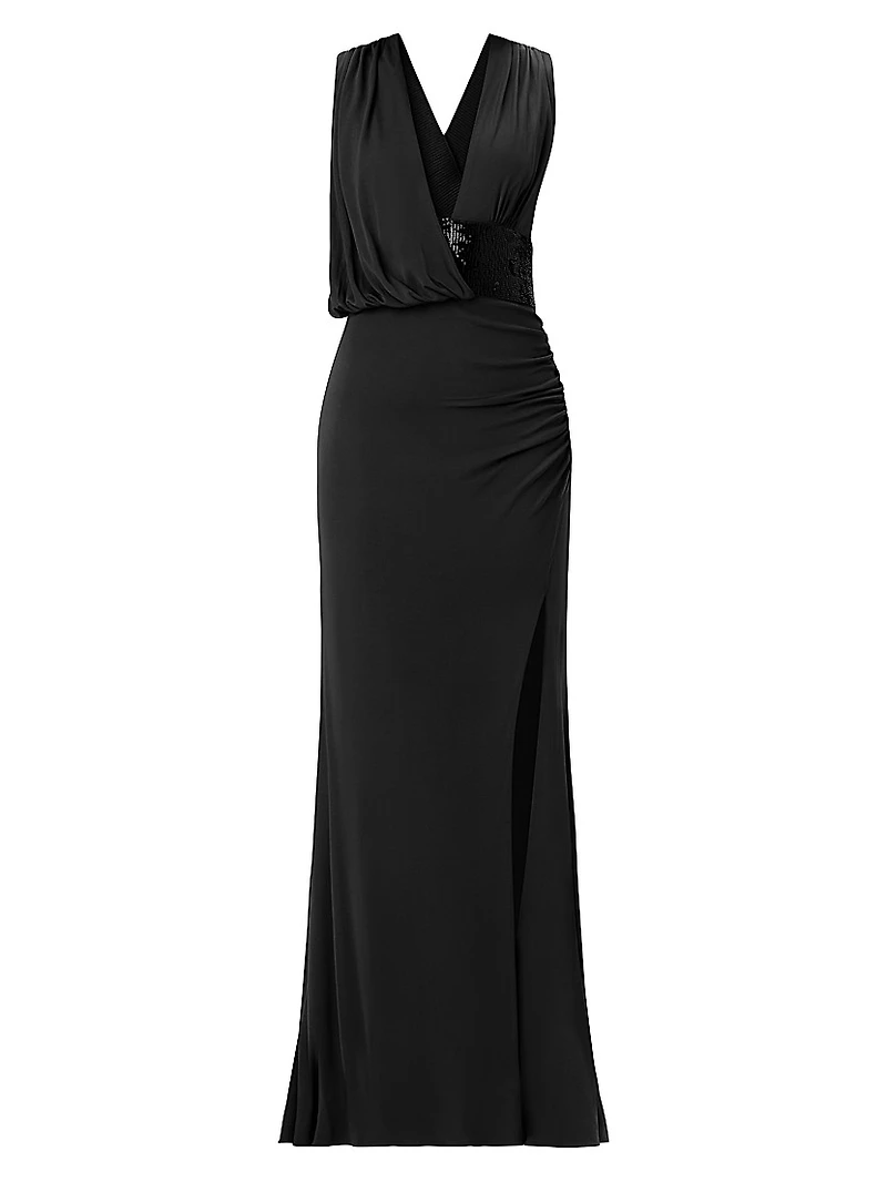 The Lucille Sequin-Embellished Jersey Plunge Gown