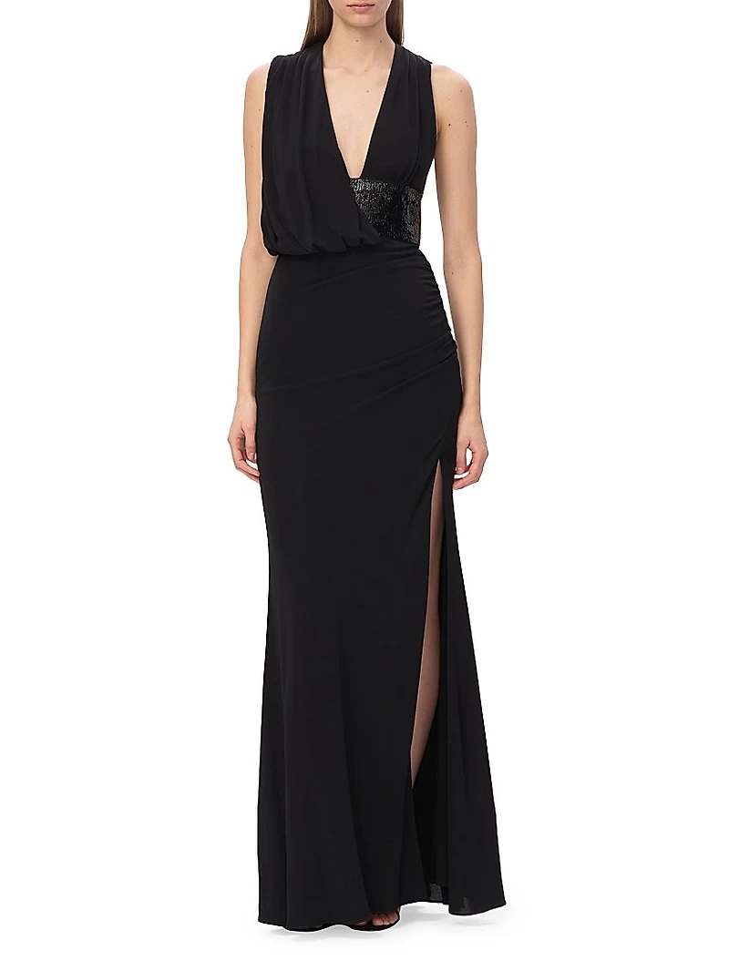 The Lucille Sequin-Embellished Jersey Plunge Gown