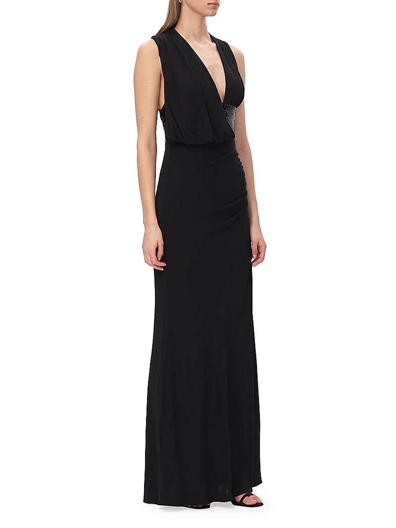 The Lucille Sequin-Embellished Jersey Plunge Gown