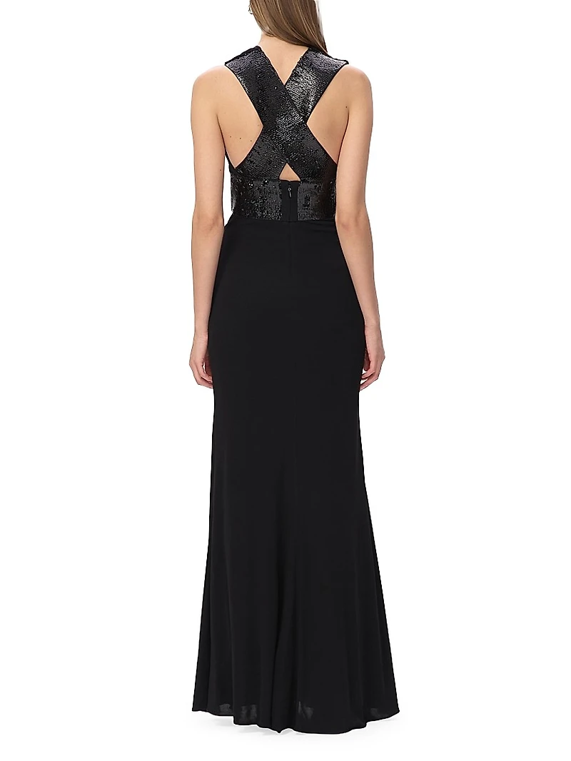 The Lucille Sequin-Embellished Jersey Plunge Gown