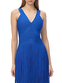 The Brigitte Bandage Fringed Tiered Halterneck Gown