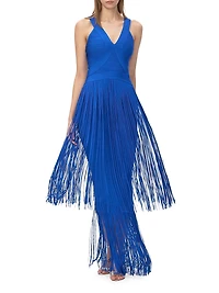 The Brigitte Bandage Fringed Tiered Halterneck Gown
