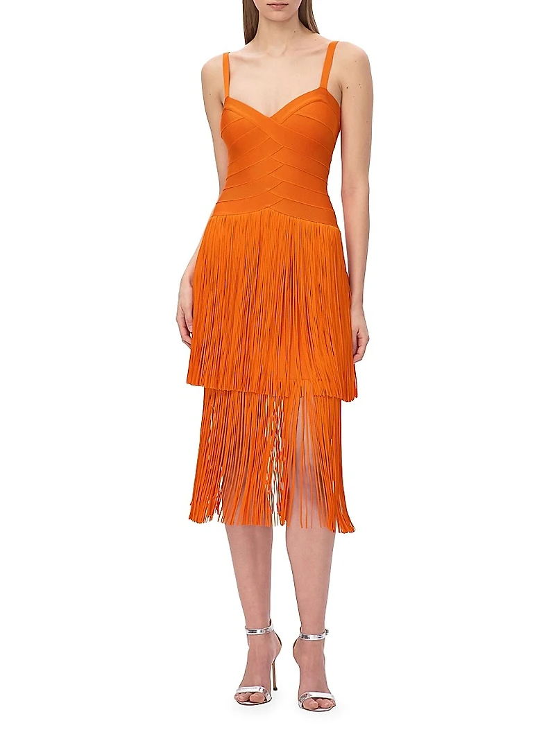 The Georgia Bandage Fringed Tiered Midi-Dress