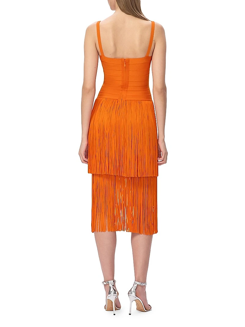 The Georgia Bandage Fringed Tiered Midi-Dress