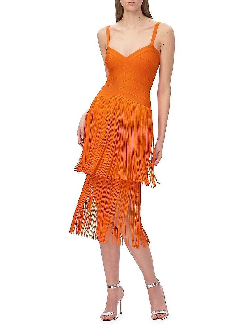 The Georgia Bandage Fringed Tiered Midi-Dress