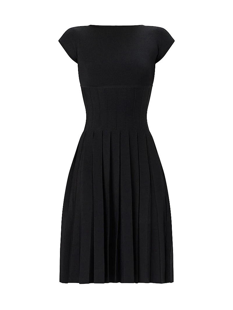 The Annabel Pleated Knit Boatneck Midi-Dress