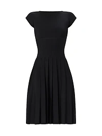 The Annabel Pleated Knit Boatneck Midi-Dress