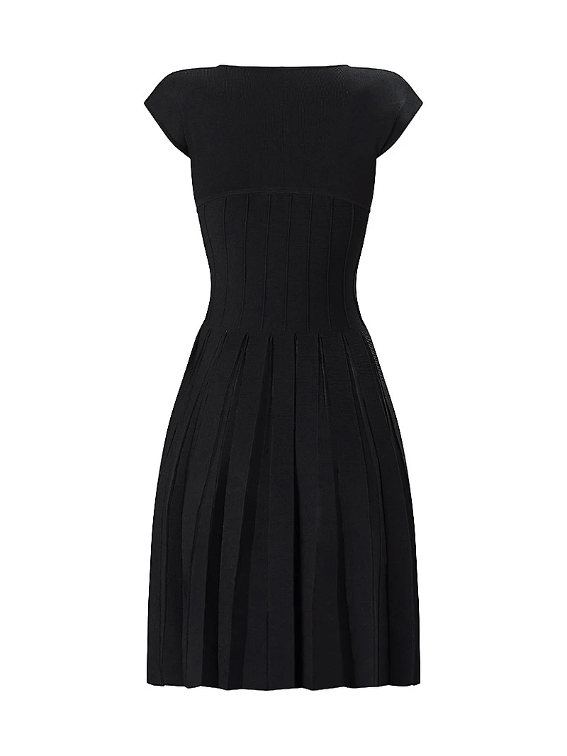 The Annabel Pleated Knit Boatneck Midi-Dress