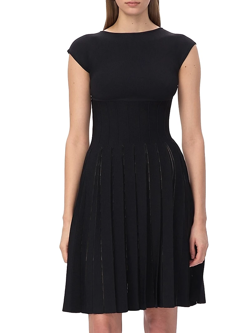 The Annabel Pleated Knit Boatneck Midi-Dress