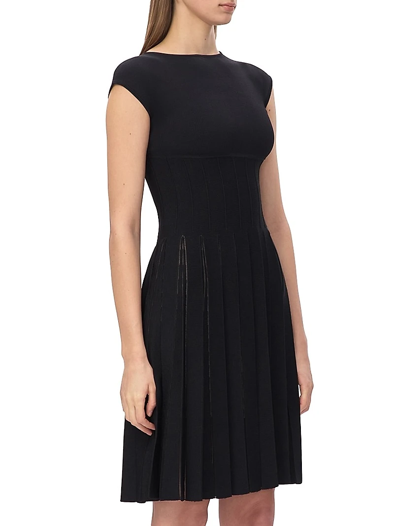 The Annabel Pleated Knit Boatneck Midi-Dress