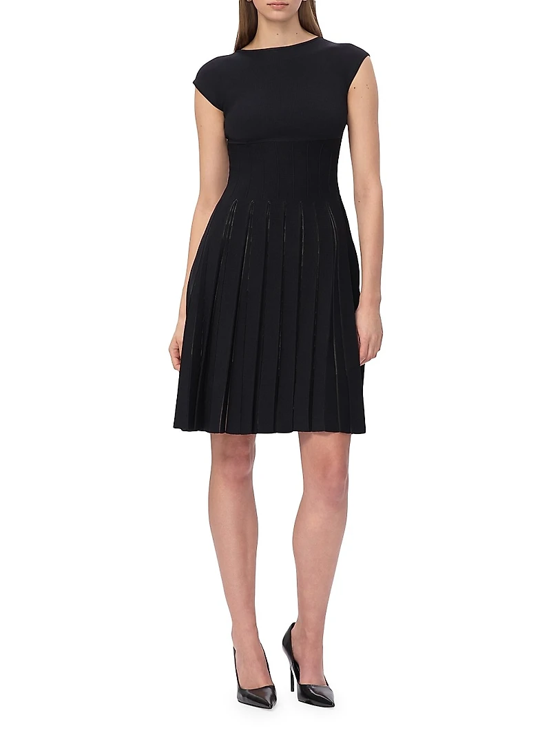 The Annabel Pleated Knit Boatneck Midi-Dress