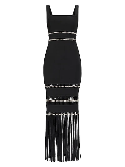 The Ines Bead-Embellished Fringed Gown