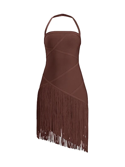 The Josephine Asymmetric Fringed Halterneck Minidress