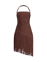 The Josephine Asymmetric Fringed Halterneck Minidress