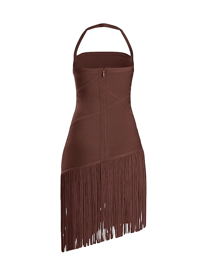 The Josephine Asymmetric Fringed Halterneck Minidress