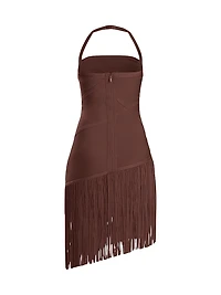 The Josephine Asymmetric Fringed Halterneck Minidress