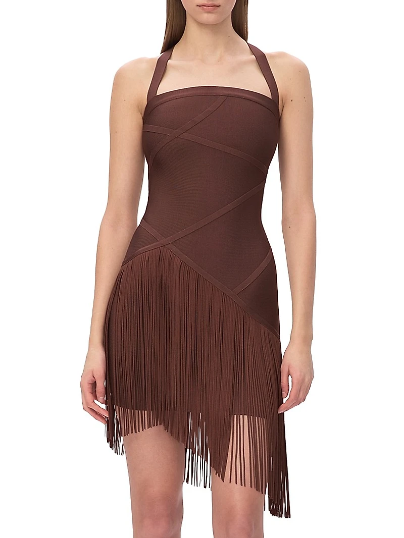 The Josephine Asymmetric Fringed Halterneck Minidress