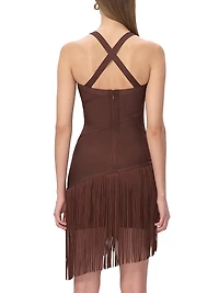 The Josephine Asymmetric Fringed Halterneck Minidress