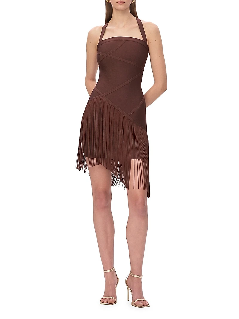 The Josephine Asymmetric Fringed Halterneck Minidress