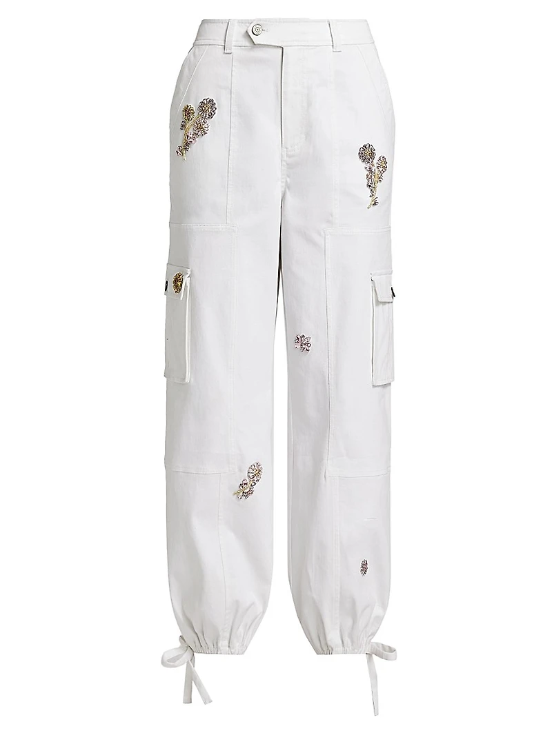 Zola Crystal Floral-Embellished Cargo Pants