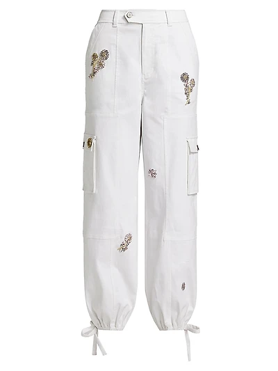 Zola Crystal Floral-Embellished Cargo Pants