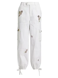 Zola Crystal Floral-Embellished Cargo Pants