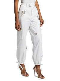 Zola Crystal Floral-Embellished Cargo Pants