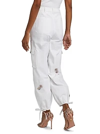 Zola Crystal Floral-Embellished Cargo Pants
