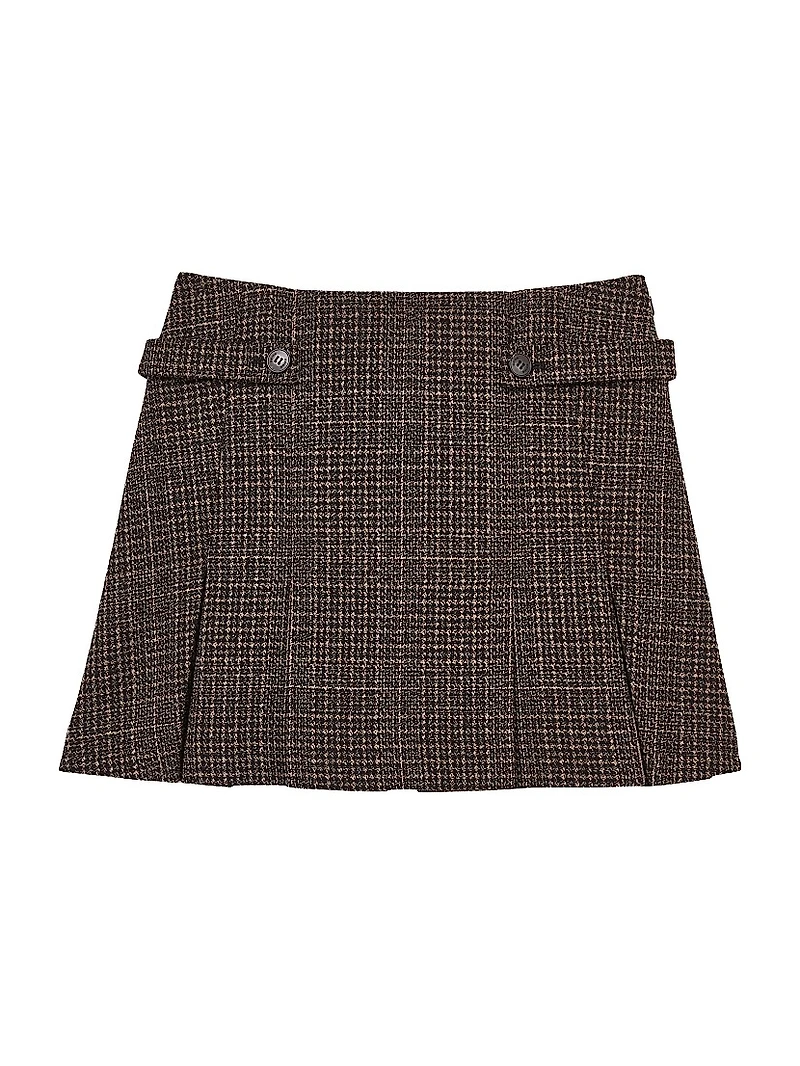 Elle Pleated Plaid Tweed Miniskirt