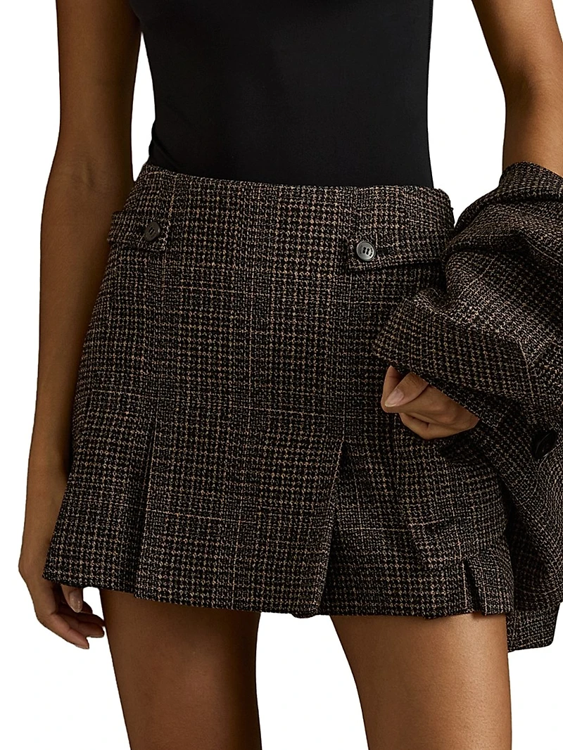 Elle Pleated Plaid Tweed Miniskirt