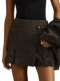 Elle Pleated Plaid Tweed Miniskirt