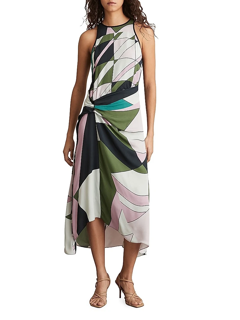 Geometric Gathered Midi-Dress