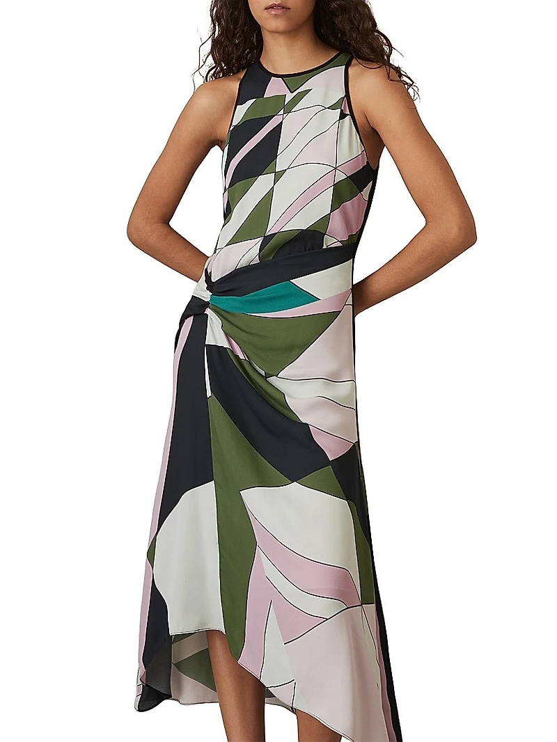 Geometric Gathered Midi-Dress