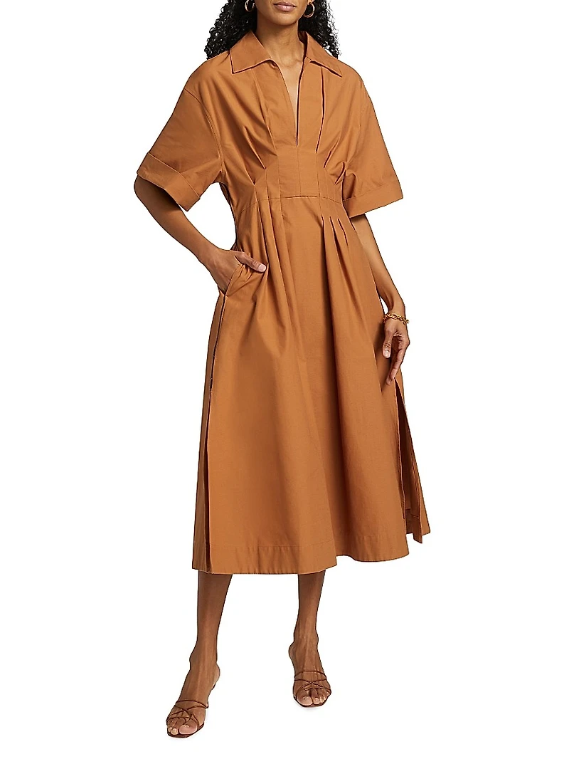 Aubrey Pleated Cotton Poplin Shirtdress