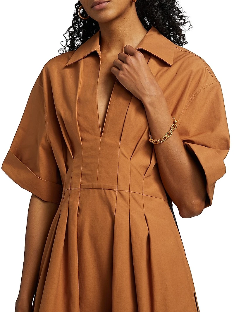 Aubrey Pleated Cotton Poplin Shirtdress