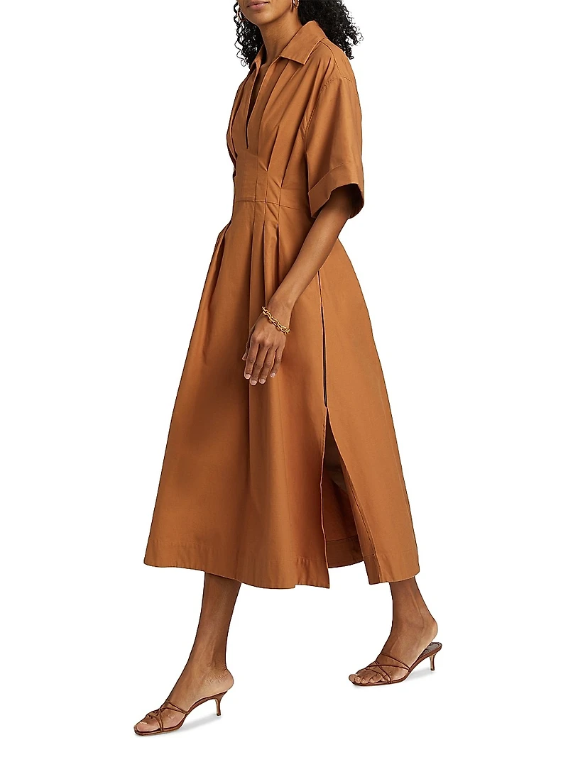 Aubrey Pleated Cotton Poplin Shirtdress
