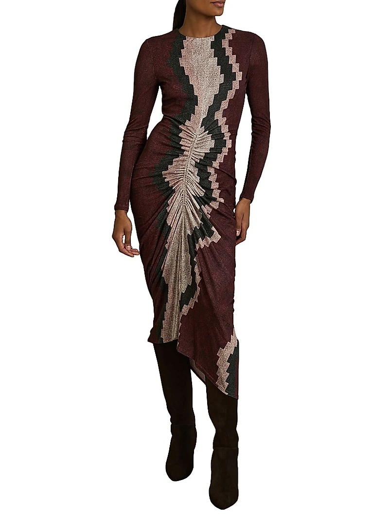 Jersey Ruched Printed Midi-Dress