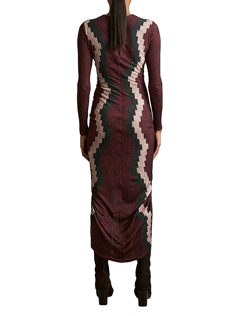 Jersey Ruched Printed Midi-Dress