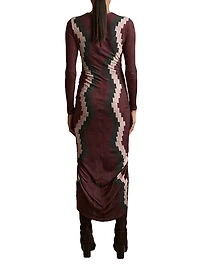 Jersey Ruched Printed Midi-Dress