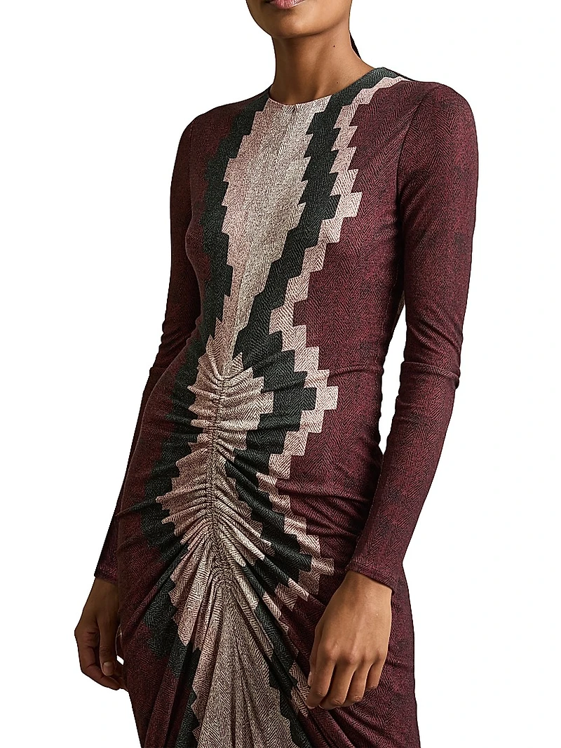 Jersey Ruched Printed Midi-Dress