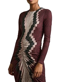 Jersey Ruched Printed Midi-Dress