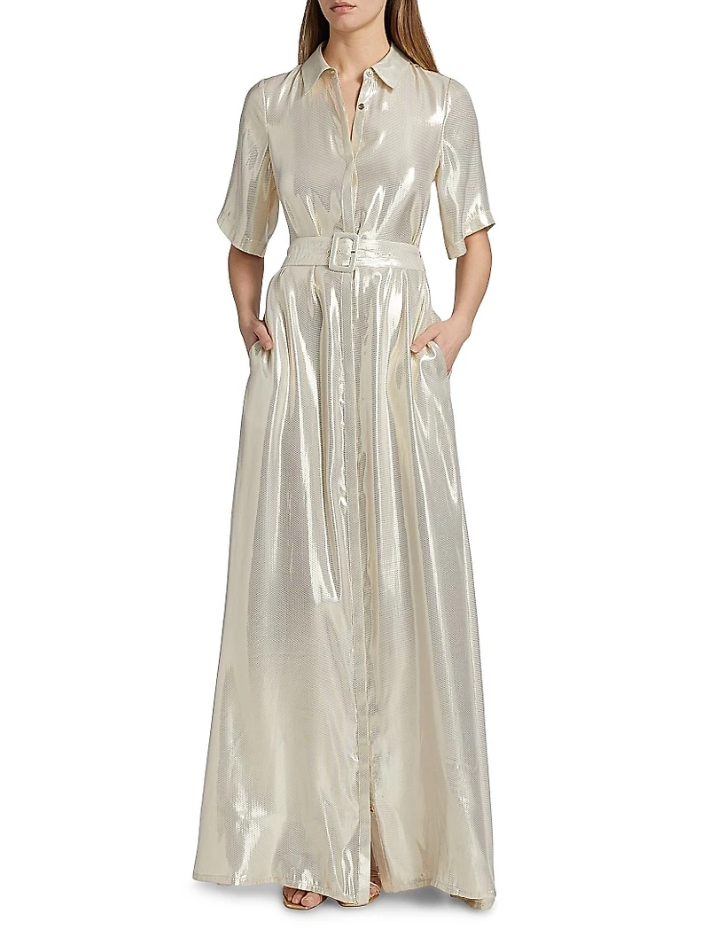 Andi Metallic Lamé Shirtdress Gown