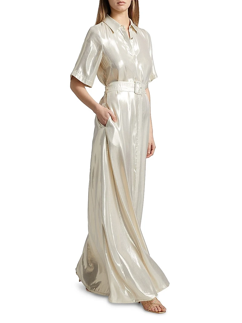 Andi Metallic Lamé Shirtdress Gown