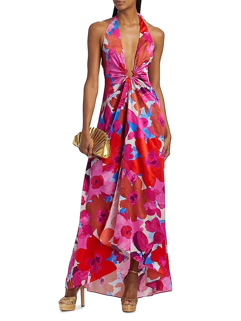 Darbi Stretch-Silk Floral Gown