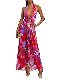 Darbi Stretch-Silk Floral Gown