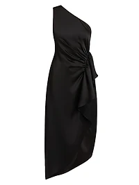 Malika Ruffled Satin One-Shoulder Midi-Dress