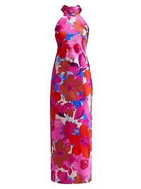 Tatiana Floral Stretch Silk Halter Gown