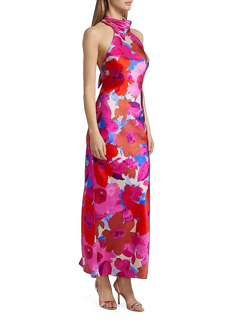 Tatiana Floral Stretch Silk Halter Gown
