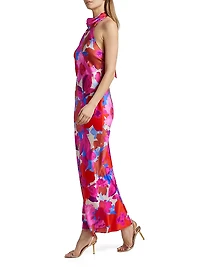 Tatiana Floral Stretch Silk Halter Gown
